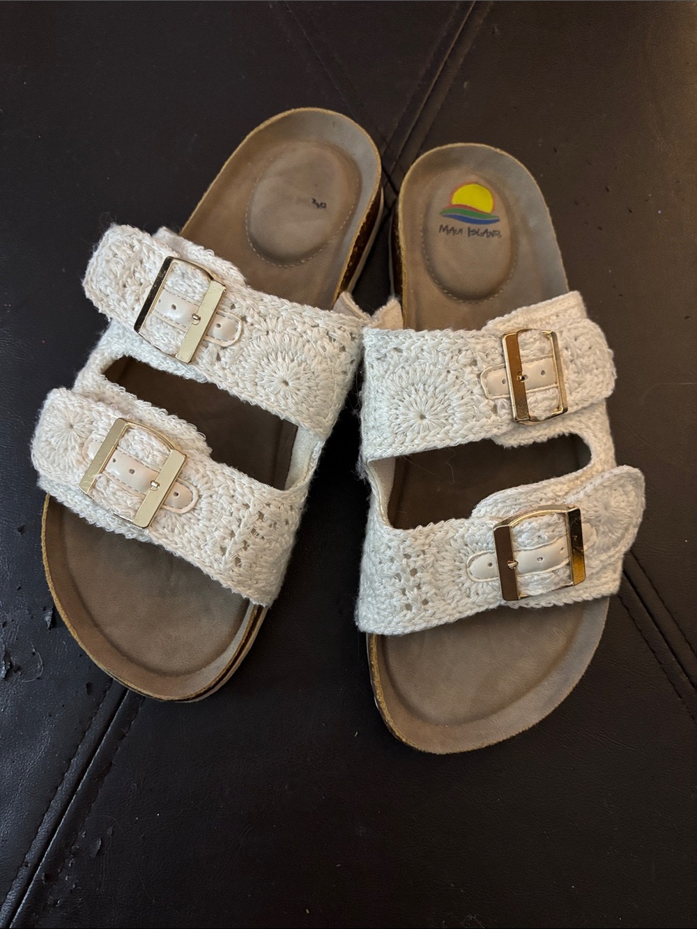 Women’s Crochet Double-Buckle Slide Sandals in White